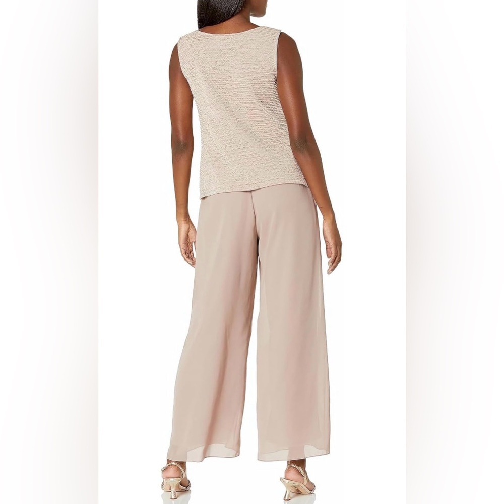 NWT Le Bos 3-Piece Pant Set Size 20W Champagne Beige Sequin Trim Formal Wedding - Picture 11 of 13
